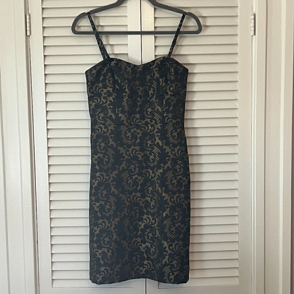 Loft dress brocade gold black 0 spaghetti straps